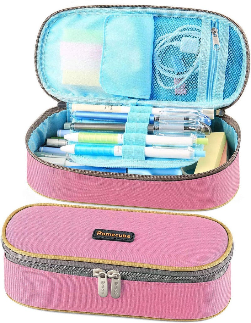 Homecube Pencil Case, Homecube Big Capacity Pen Bag Makeup Pouch Durable Students Stationery With Double Zipper, Pink - Image 1